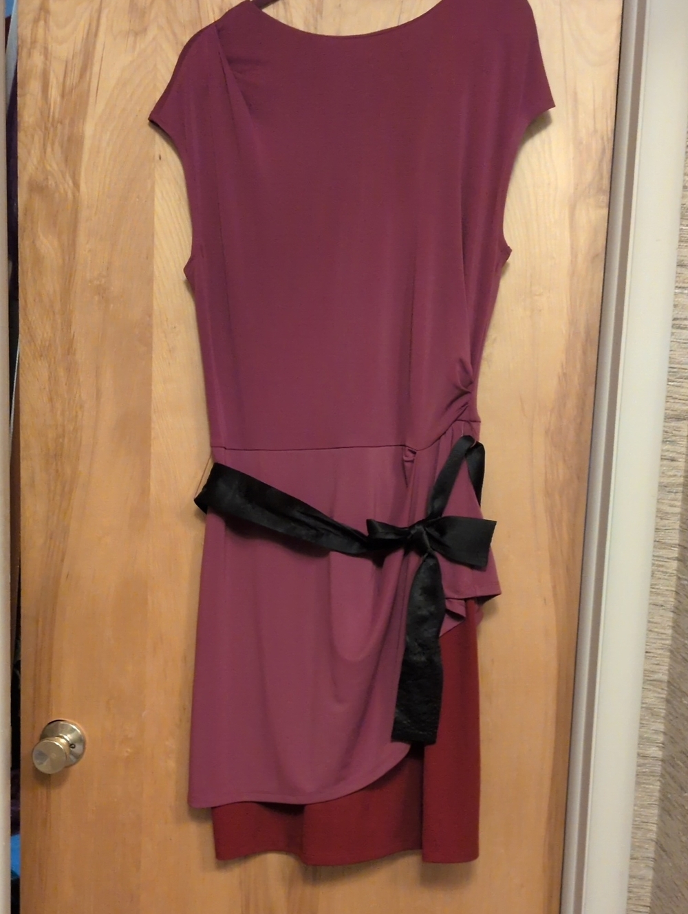 NWT Large Cap-Sleeve Wine Midi Dress with Black Sash